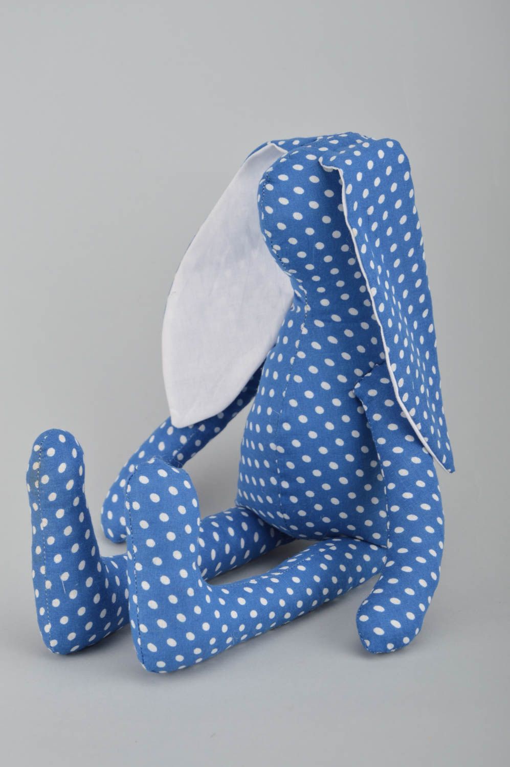 Peluche lièvre bleu à pois en coton naturel faite main décorative pour enfants photo 2