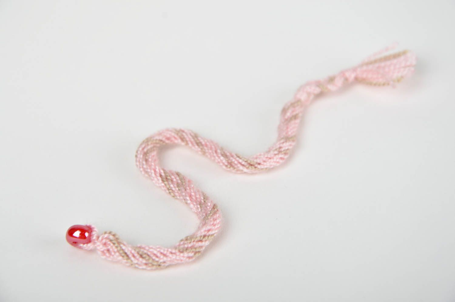 Bracelet textile rose Bijou fait main avec perle en verre Accessoire femme photo 3