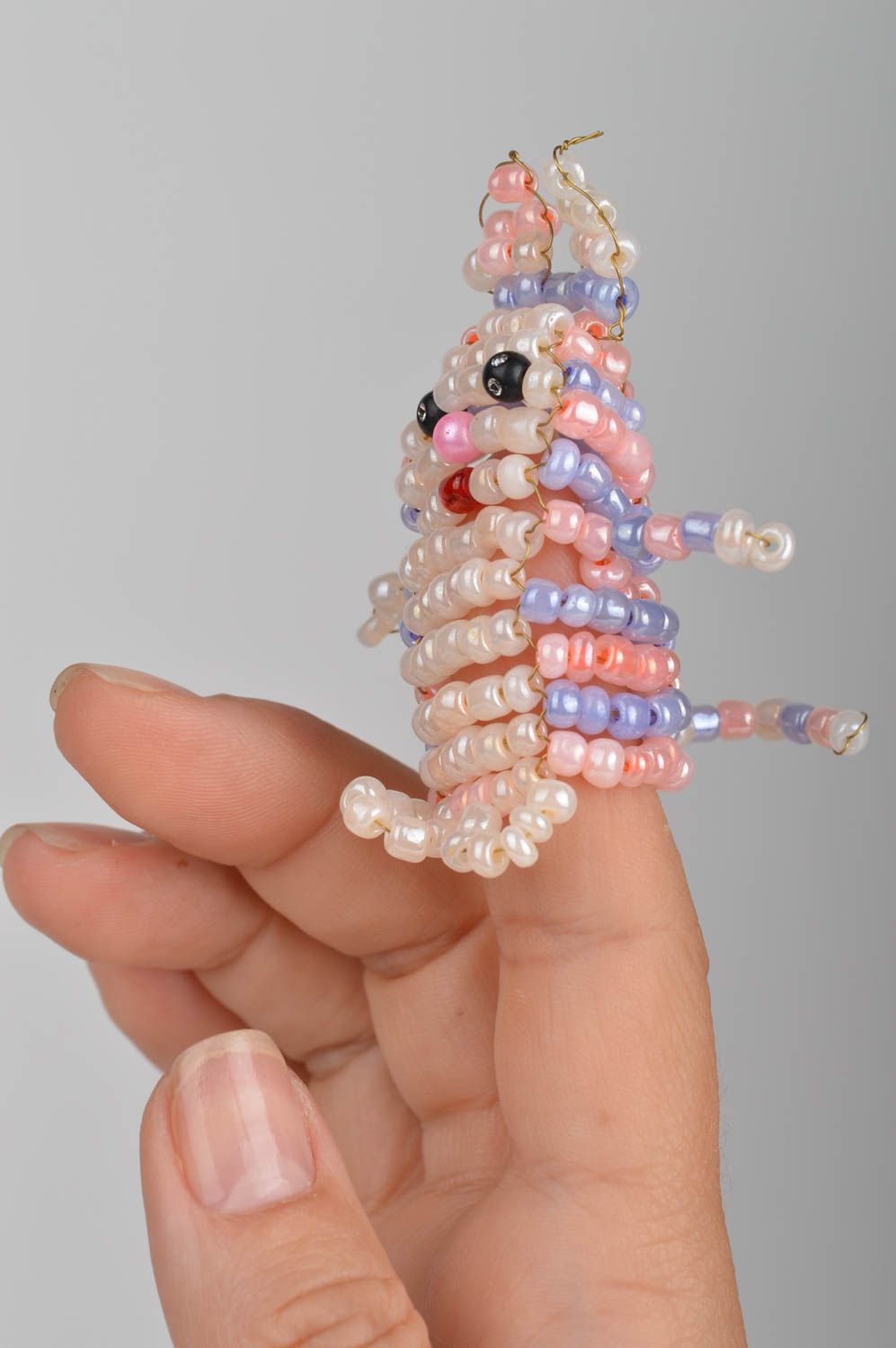 Handmade funny white finger puppet toy kitty woven of Chinese beads for parents photo 5