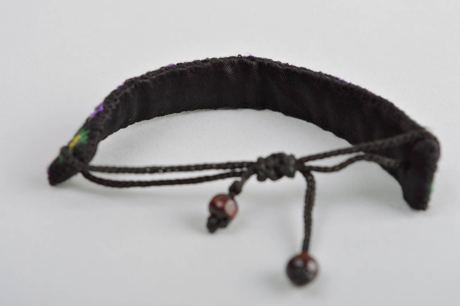 Bracelet brodé Accessoire fait main noir ethnique original Cadeau femme photo 3