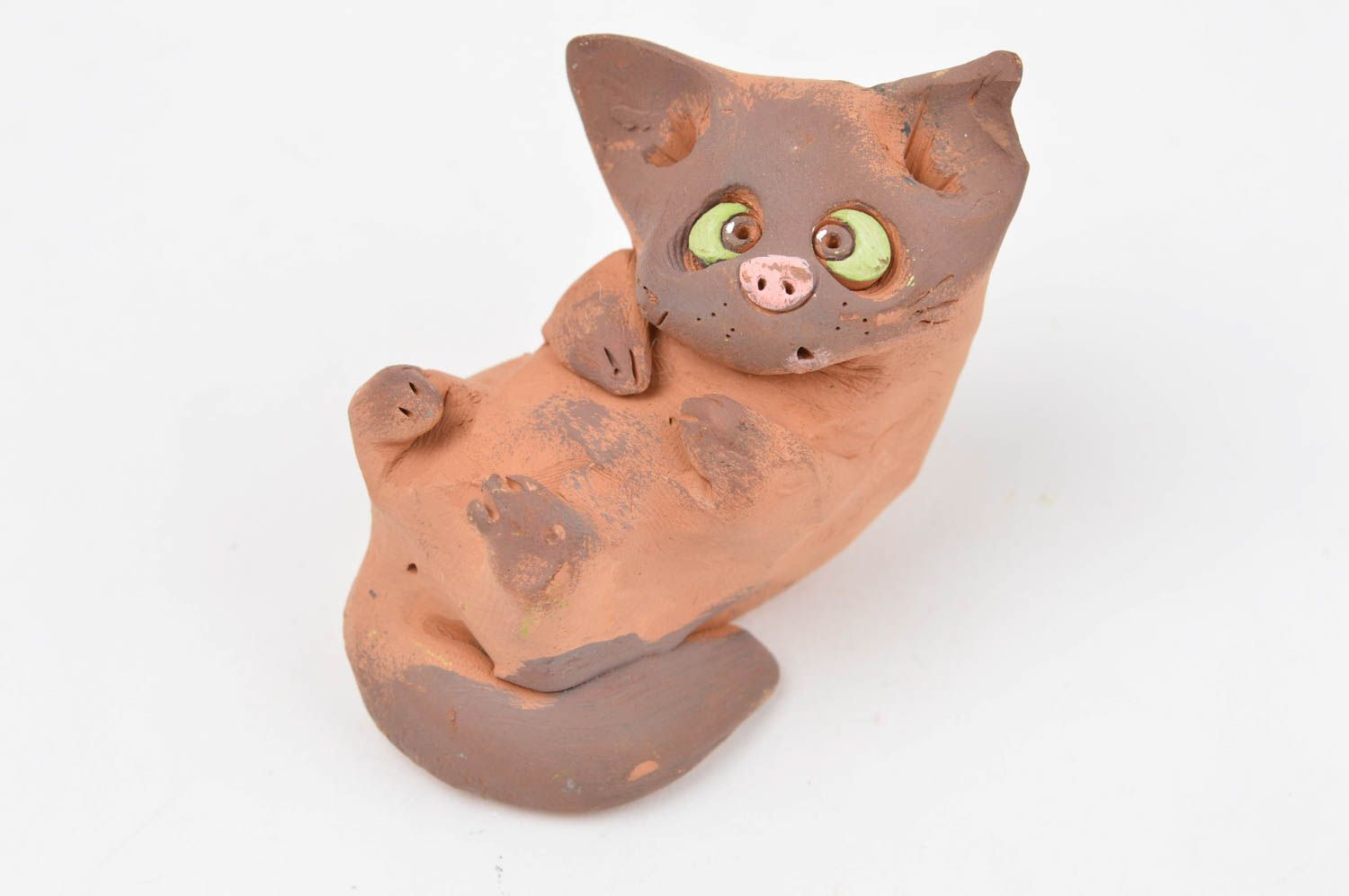 Figurine chat marron faite main Statuette déco céramique originale Petit cadeau photo 4