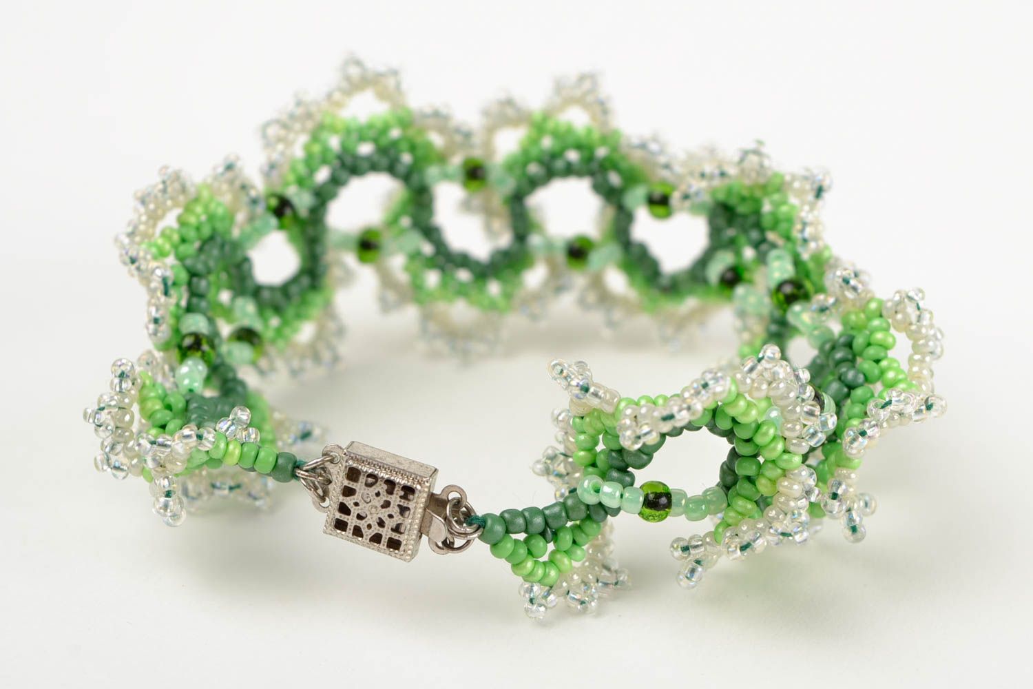 Handmade Rocailles Armband Designer Schmuck Frauen Accessoire weiß grün foto 5
