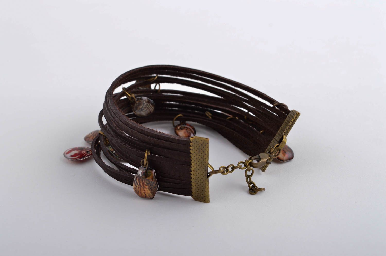 Кожаный браслет ручной работы украшение из кожи браслет на руку коричневый фото 4