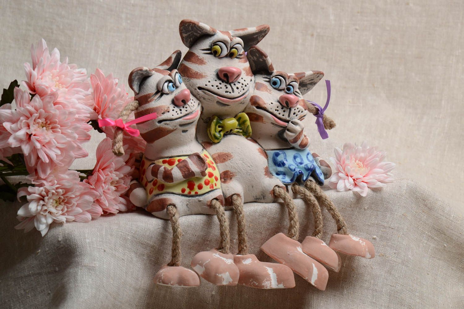 Große Keramik Spardose aus Ton bemalt drei Katzen Interieur Schmuck foto 1
