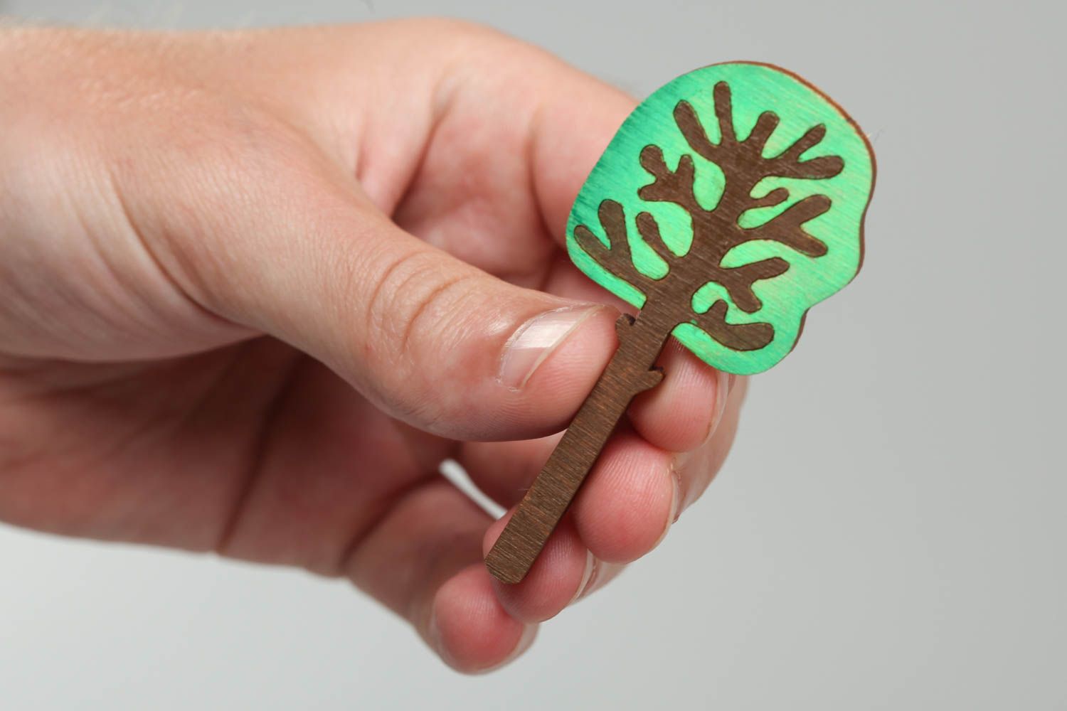 Bright plywood brooch painted with acrylics Green Tree handmade accessory photo 5
