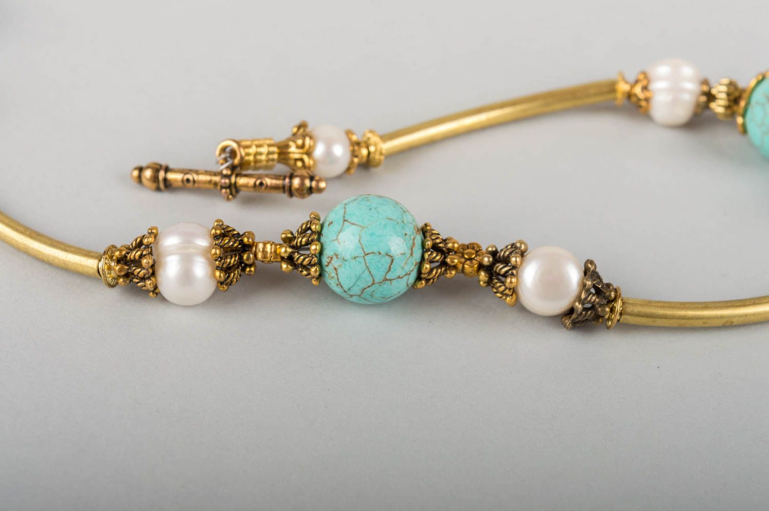 Stilvolles handgemachtes schönes Perlen Collier mit Türkis Designer Halskette foto 5