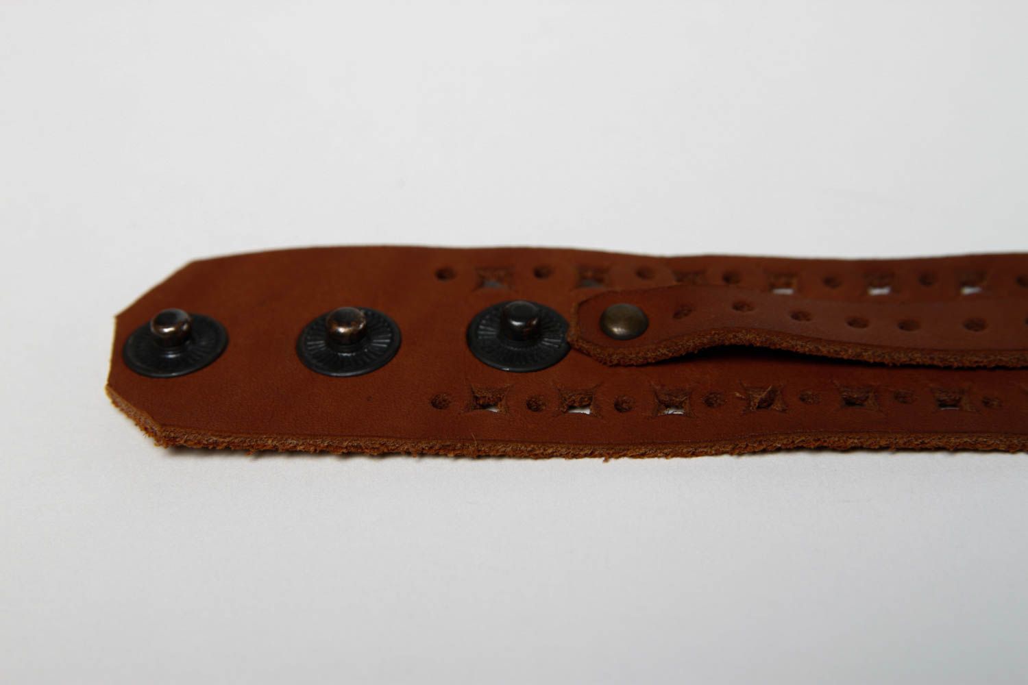 Bracelet en cuir Bijou fait main marron large unisexe Accessoire tendance photo 4