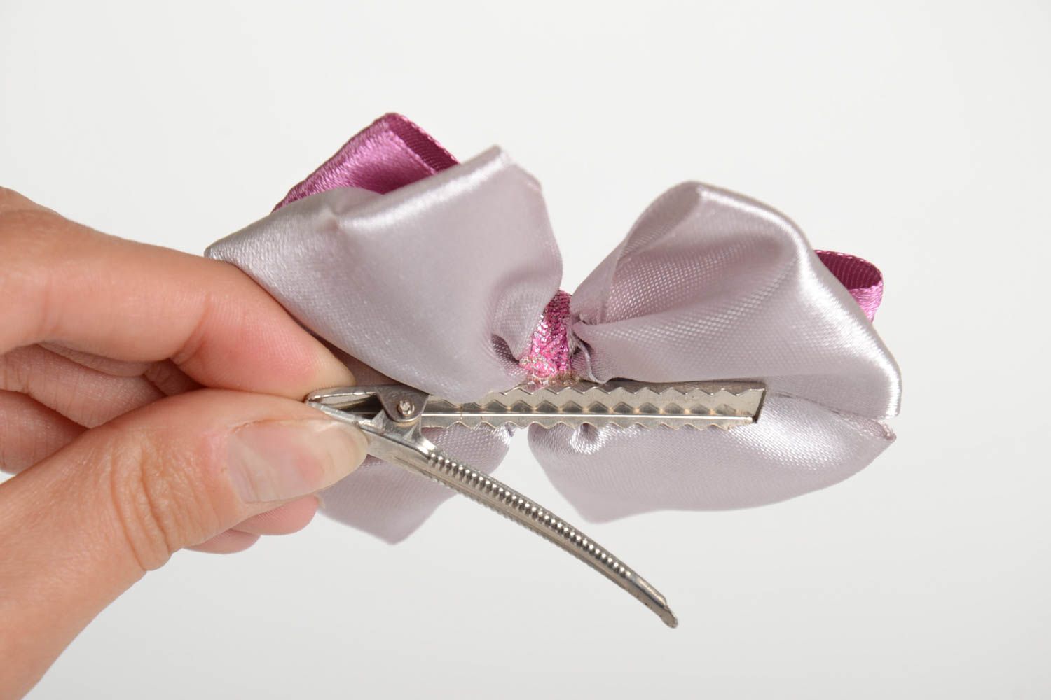 Аксессуары для волос украшения ручной работы атласные заколки бантики розовые фото 2