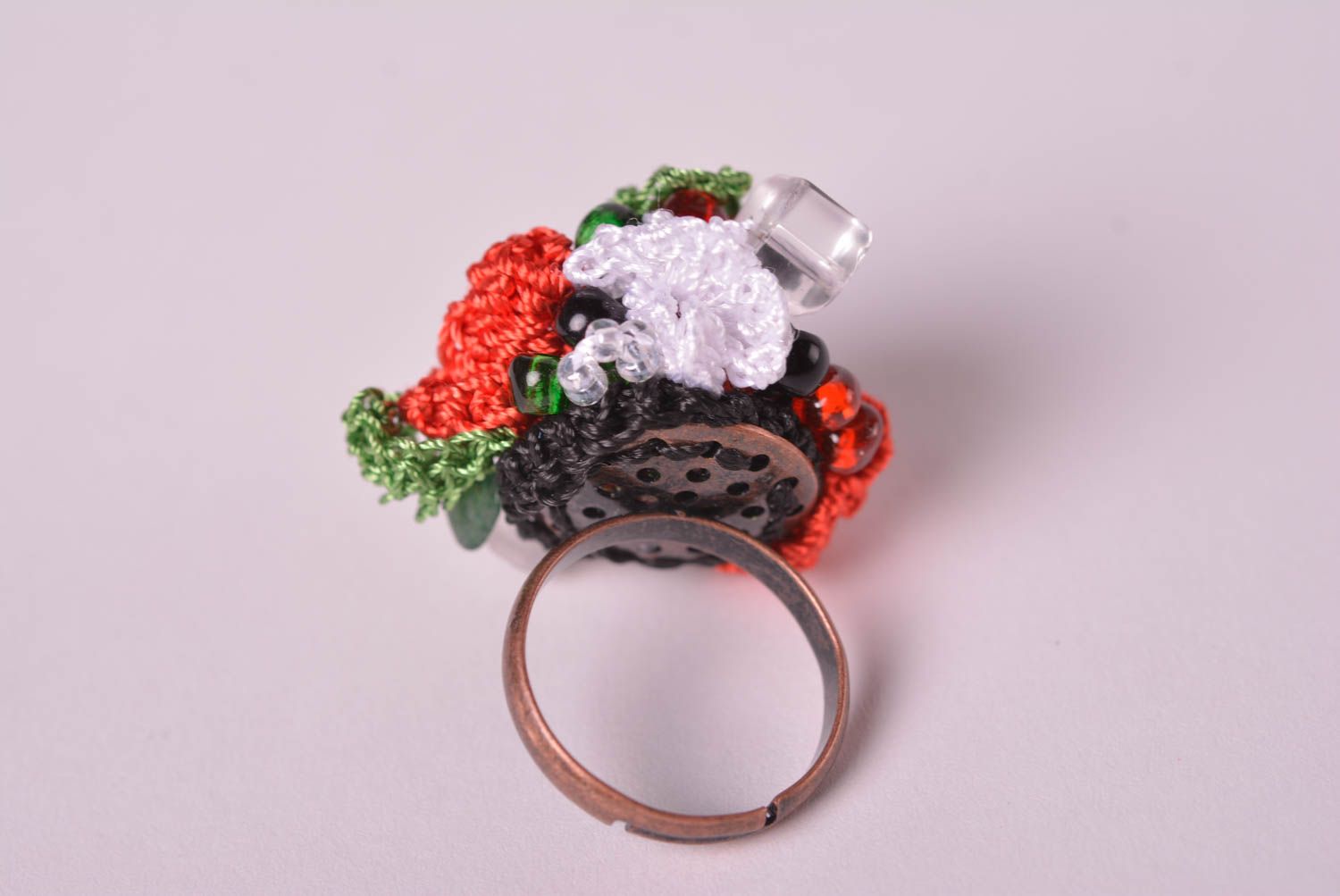 Вязаное украшение кольцо ручной работы бижутерия кольцо с натуральными камнями фото 5