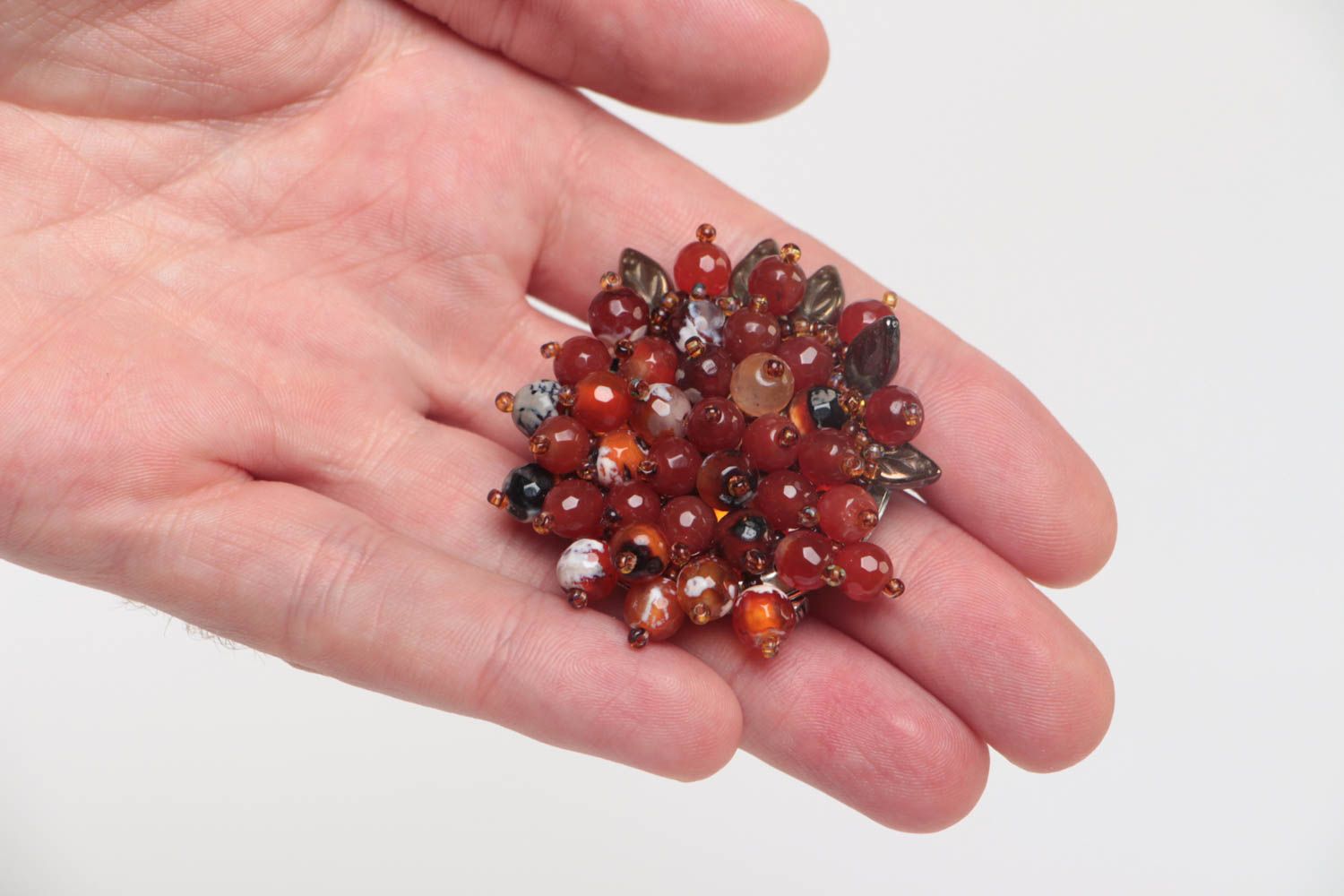 Broche fantaisie Bijou fait main perles pierre naturelle design Accessoire femme photo 5