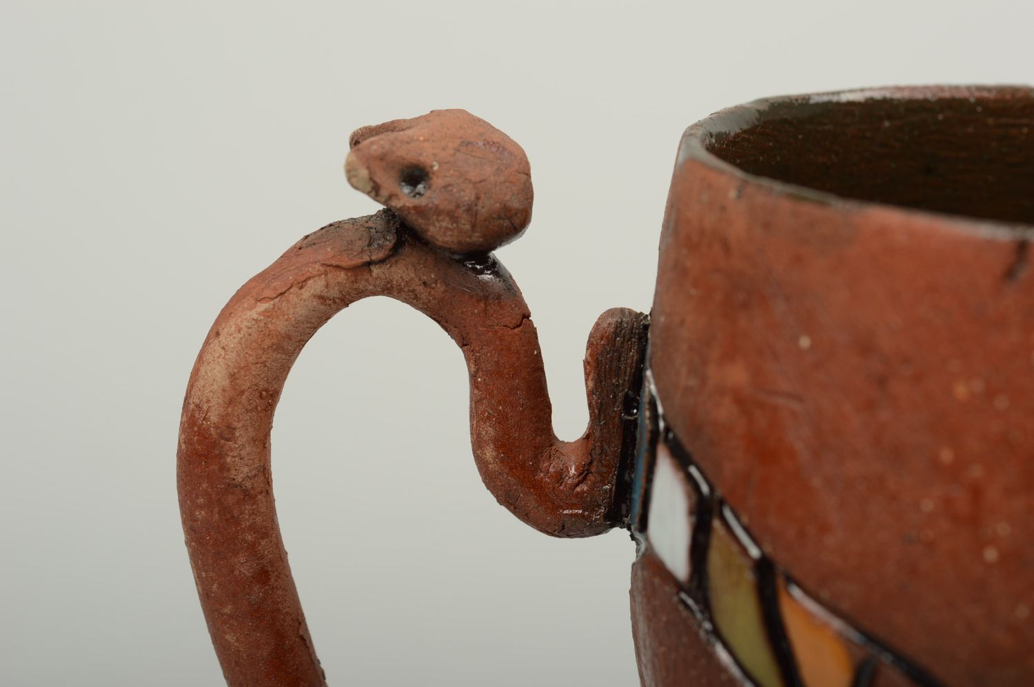 Tee Tasse handmade Küchen Zubehör Keramik Geschirr originelles Geschenk braun foto 3