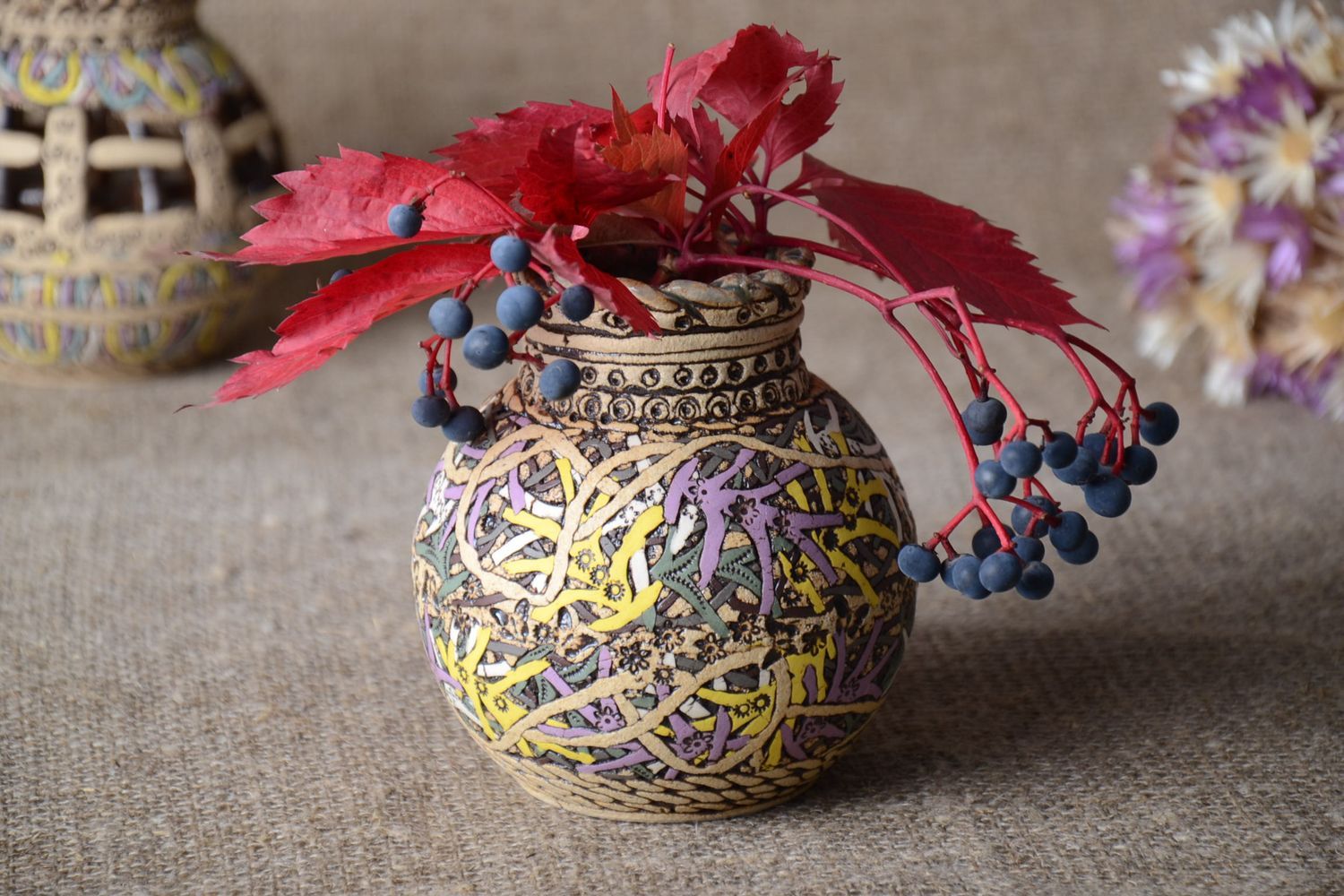 Vase céramique fait main Petit Vase en argile joli design Cadeau original photo 1