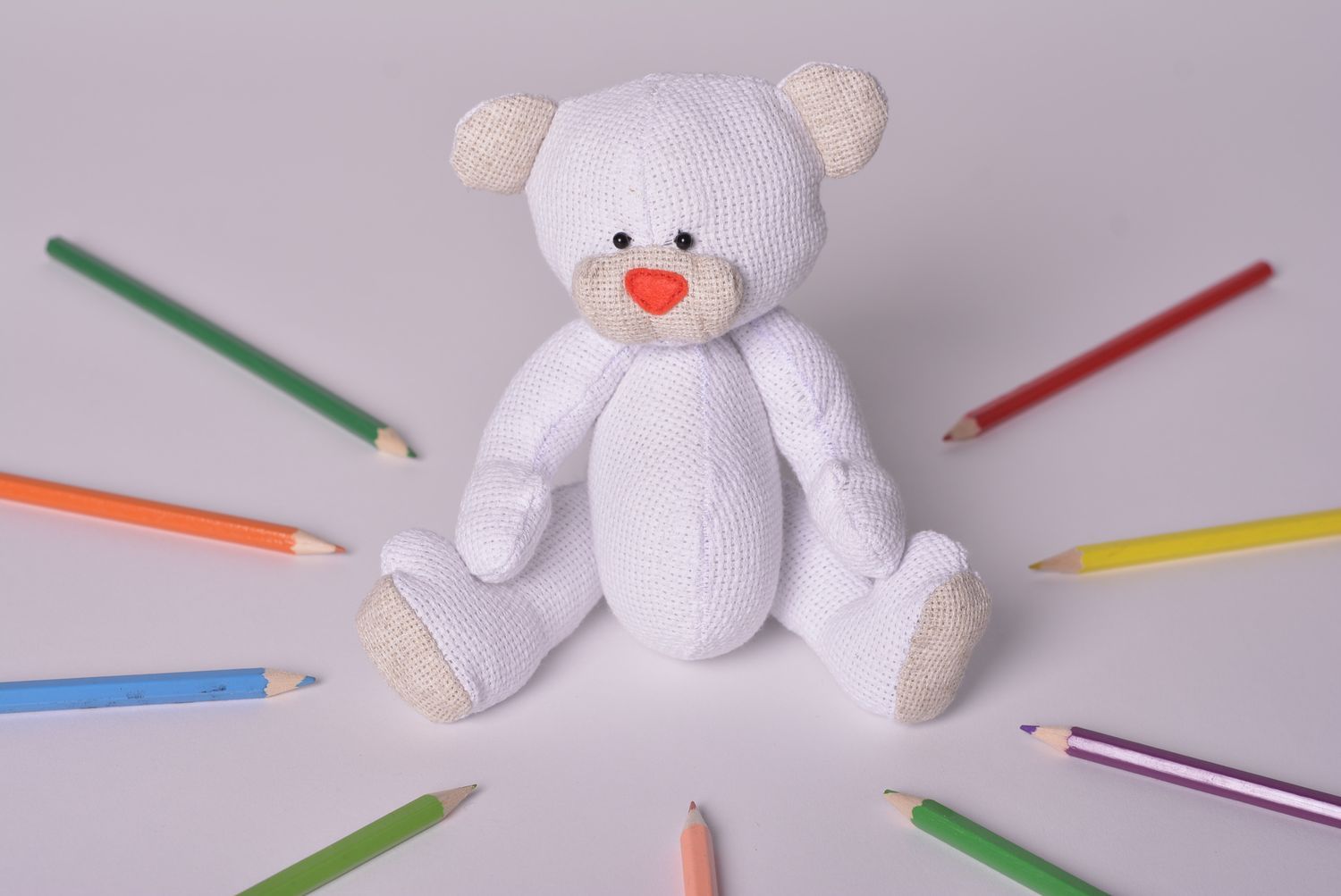 Handmade designer soft toy stylish textile bear toy cute present for kids photo 1