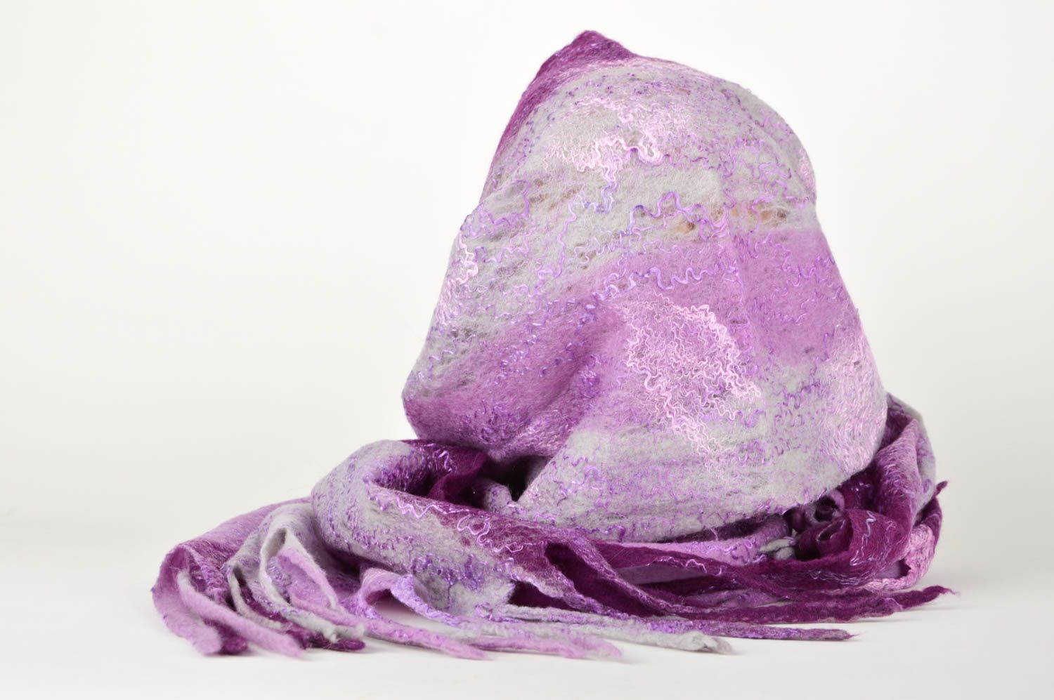 Женский шарф палантин ручной работы валяный палантин фиолетовый в полоску фото 5