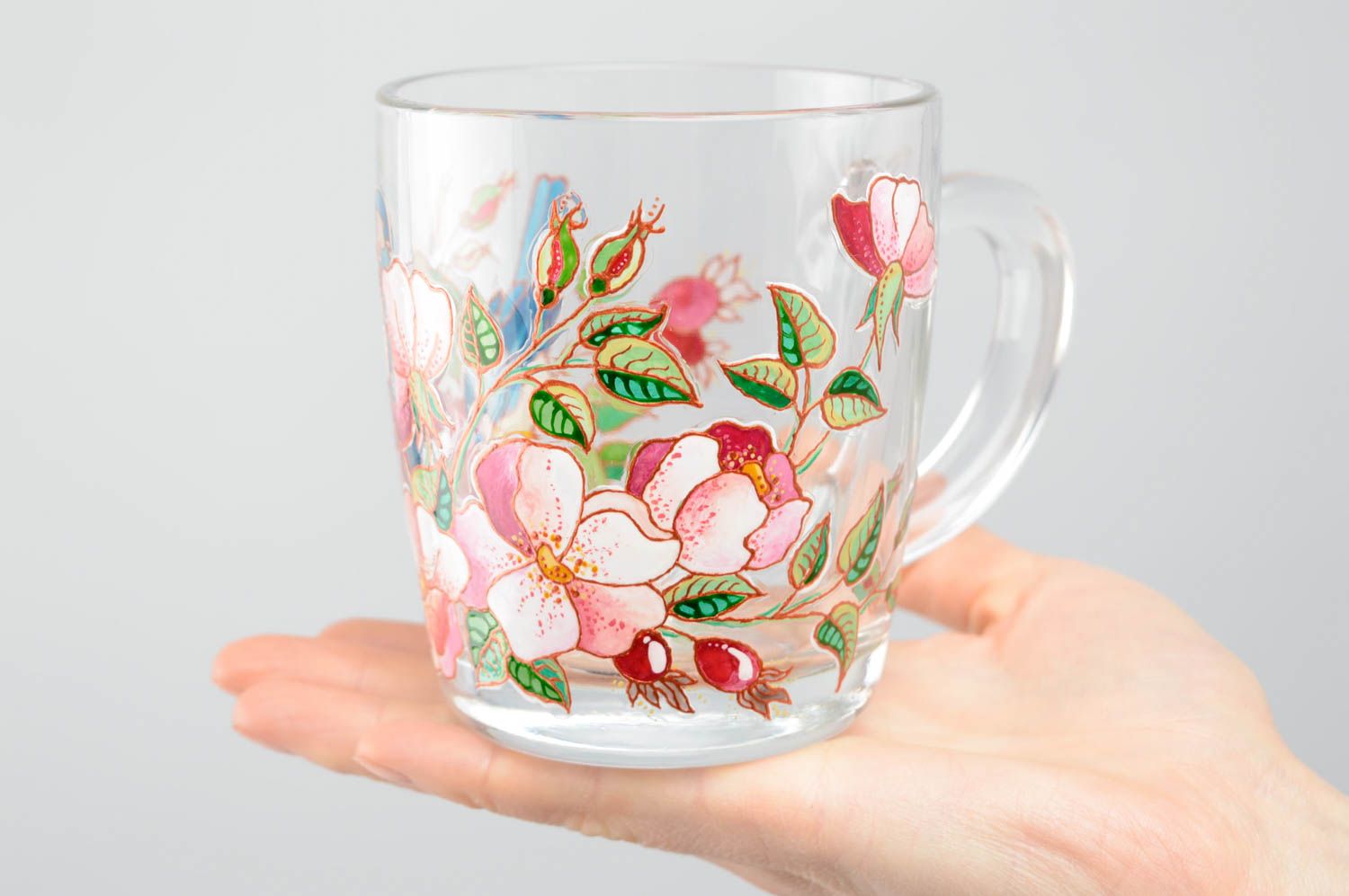 Tasse à thé en verre peinte de couleurs vitrail originale faite main décorée photo 4