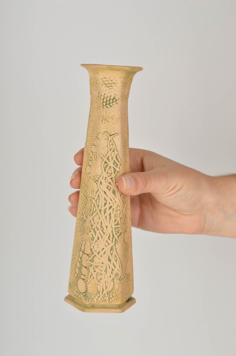9 inch ceramic beige tall floor vase for home vase décor 0,59 lb photo 5