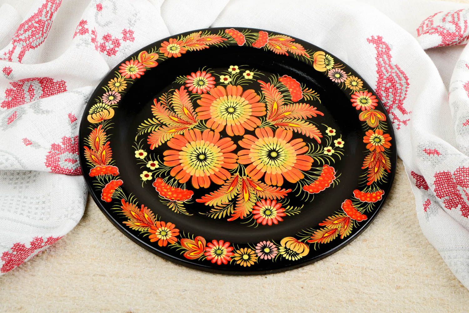 Подарочная тарелка декор для дома хенд мейд деревянная посуда Петриковская фото 1