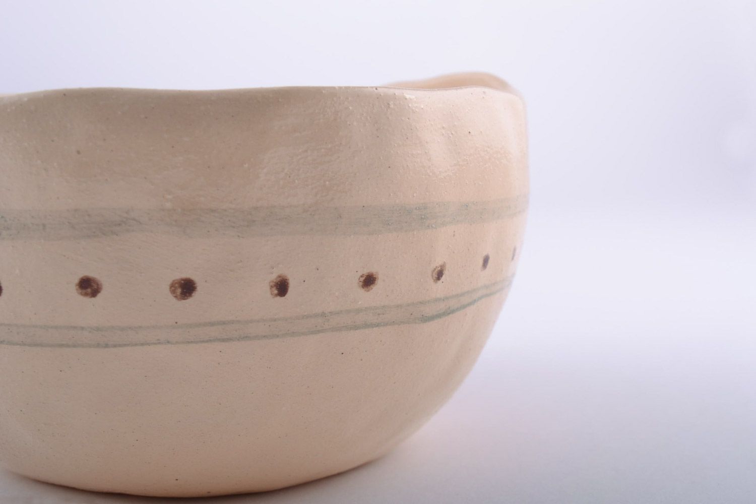 Unusual handmade white clay bowl painted with engobes 0.3 l photo 3
