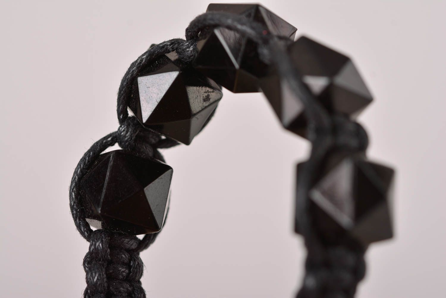 Black cord square black beads strand bracelet for men photo 5