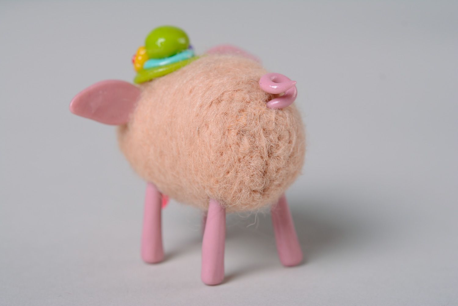 Wool felted handmade miniature toy Pig photo 3