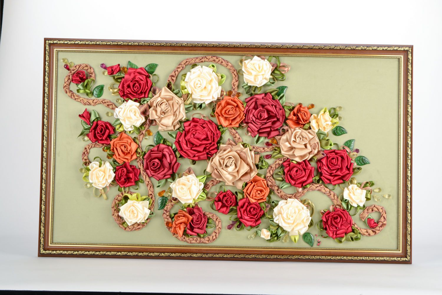 Картина из атласных лент Цветущие розы фото 4