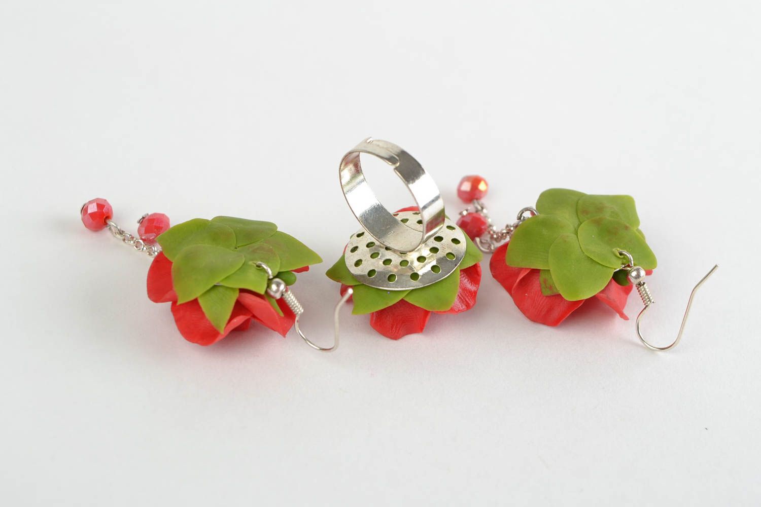 Künstler Schmuck Set aus Porzellan 2 Stück Ohrringe und Ring in Rot für Frauen foto 5