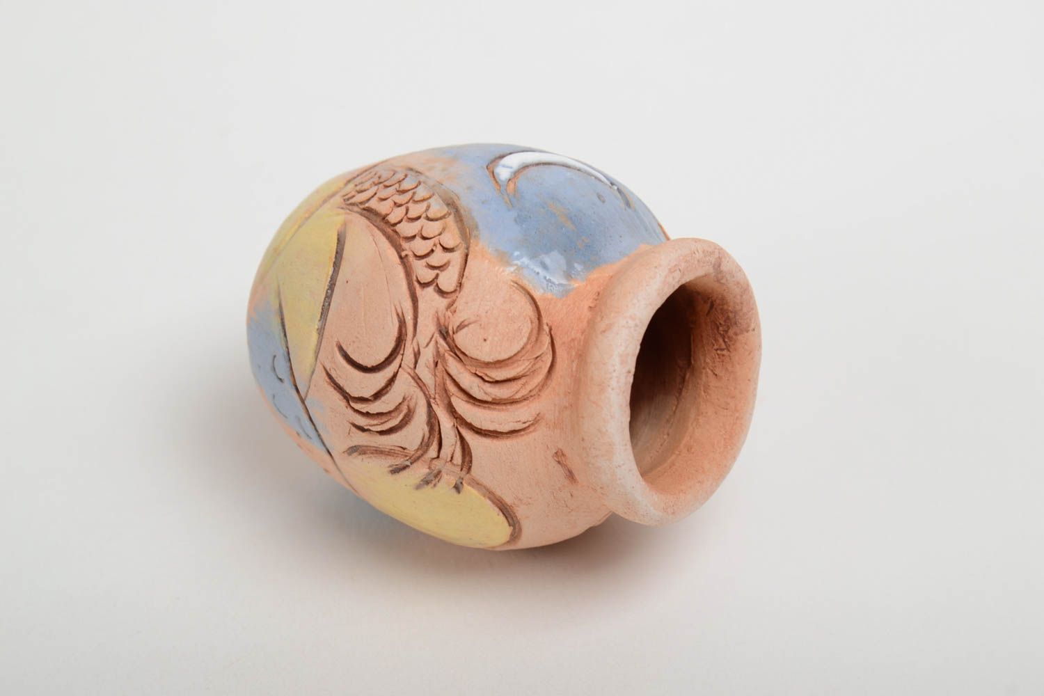 Cruche décorative miniature faite main pour intérieur peinte avec ornement photo 3