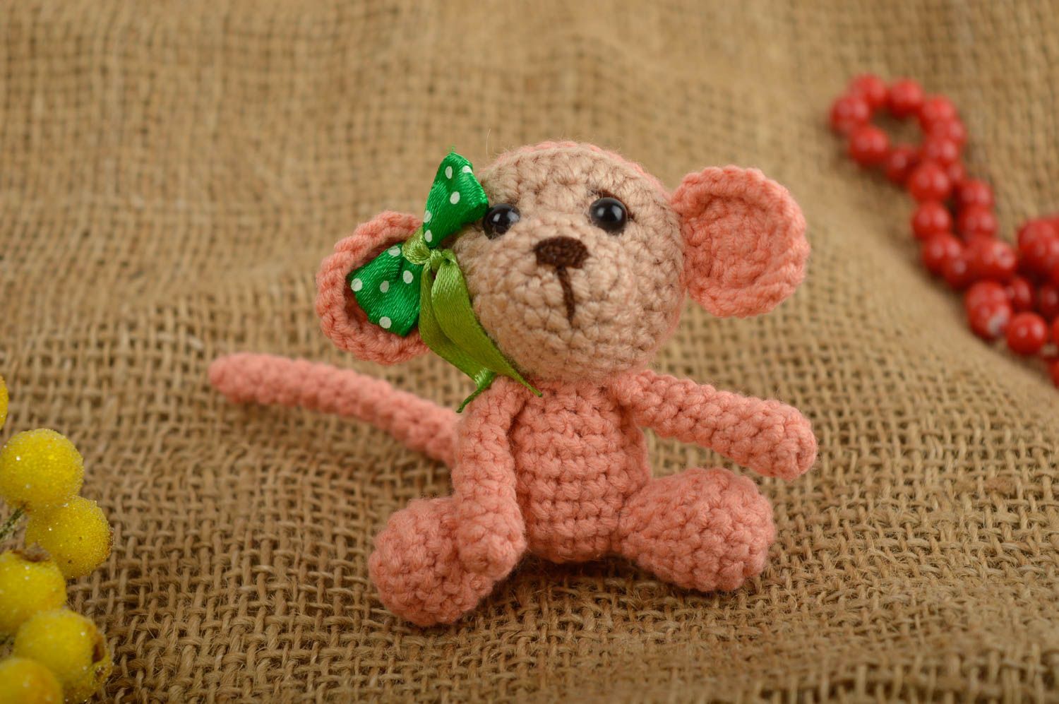 Jouet singe Peluche faite main petite tricotée en acrylique Cadeau pour enfant photo 1