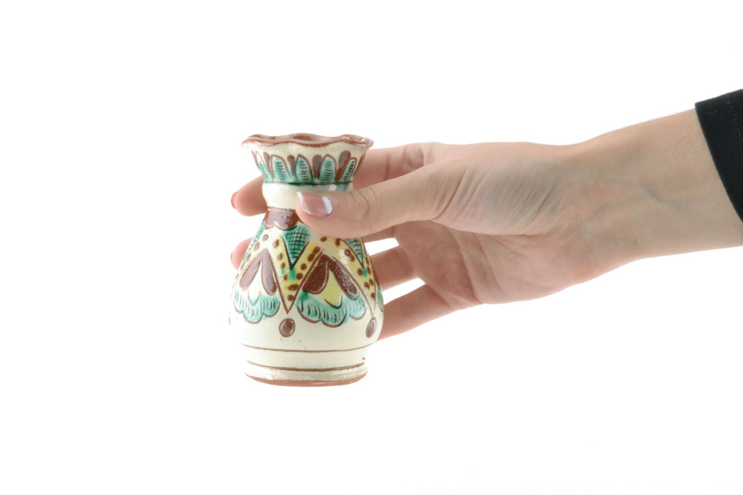Small village-style ethnic ceramic glazed 5 oz flower vase for home décor 2,4, 0,29 lb photo 2