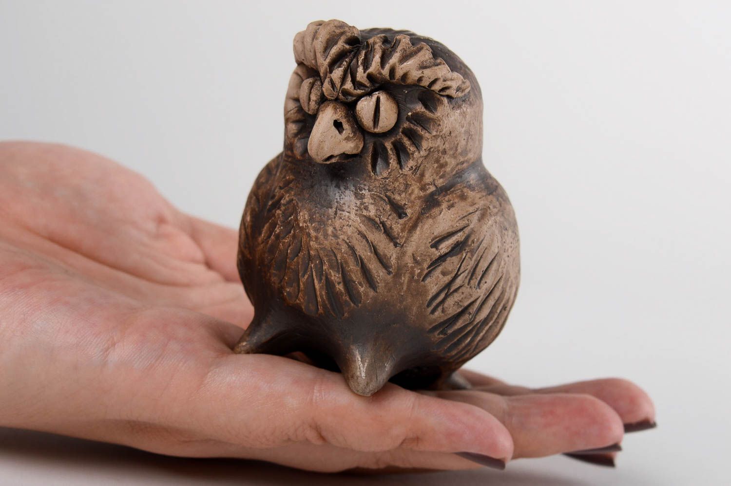 Handmade clay whistle owl decorative pottery handmade ceramic figurines photo 5