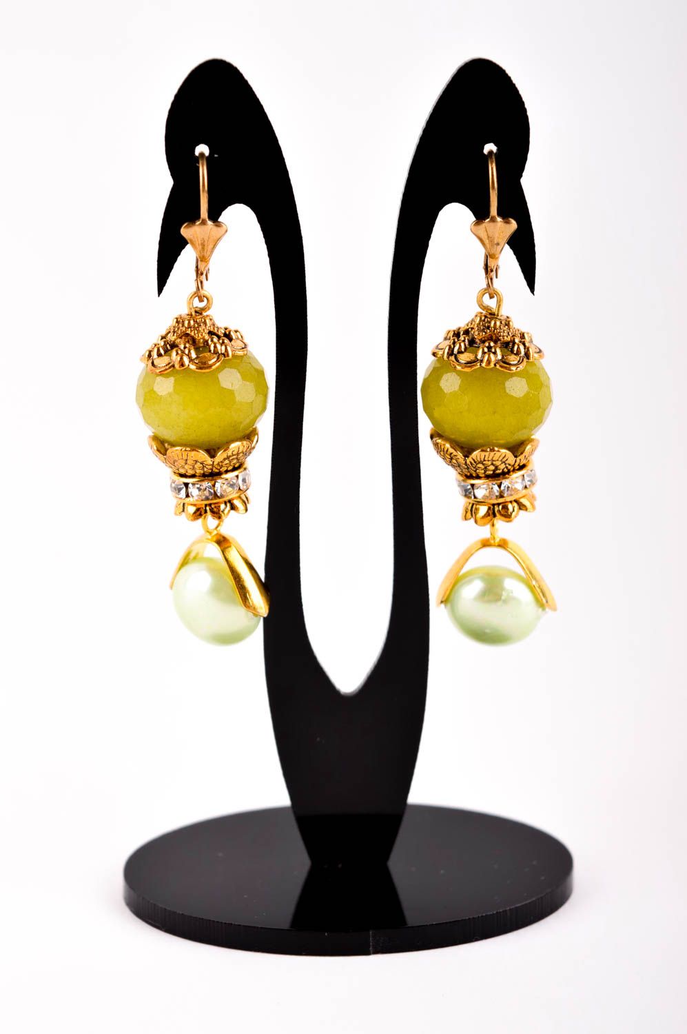 Boucles d'oreilles quartz Bijou fait main perles design Accessoire femme design photo 2