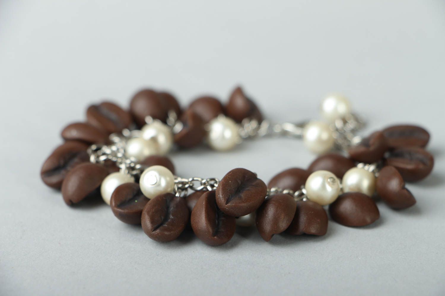 Coffee grains/ beans and pearls charm bracelet for girls photo 2