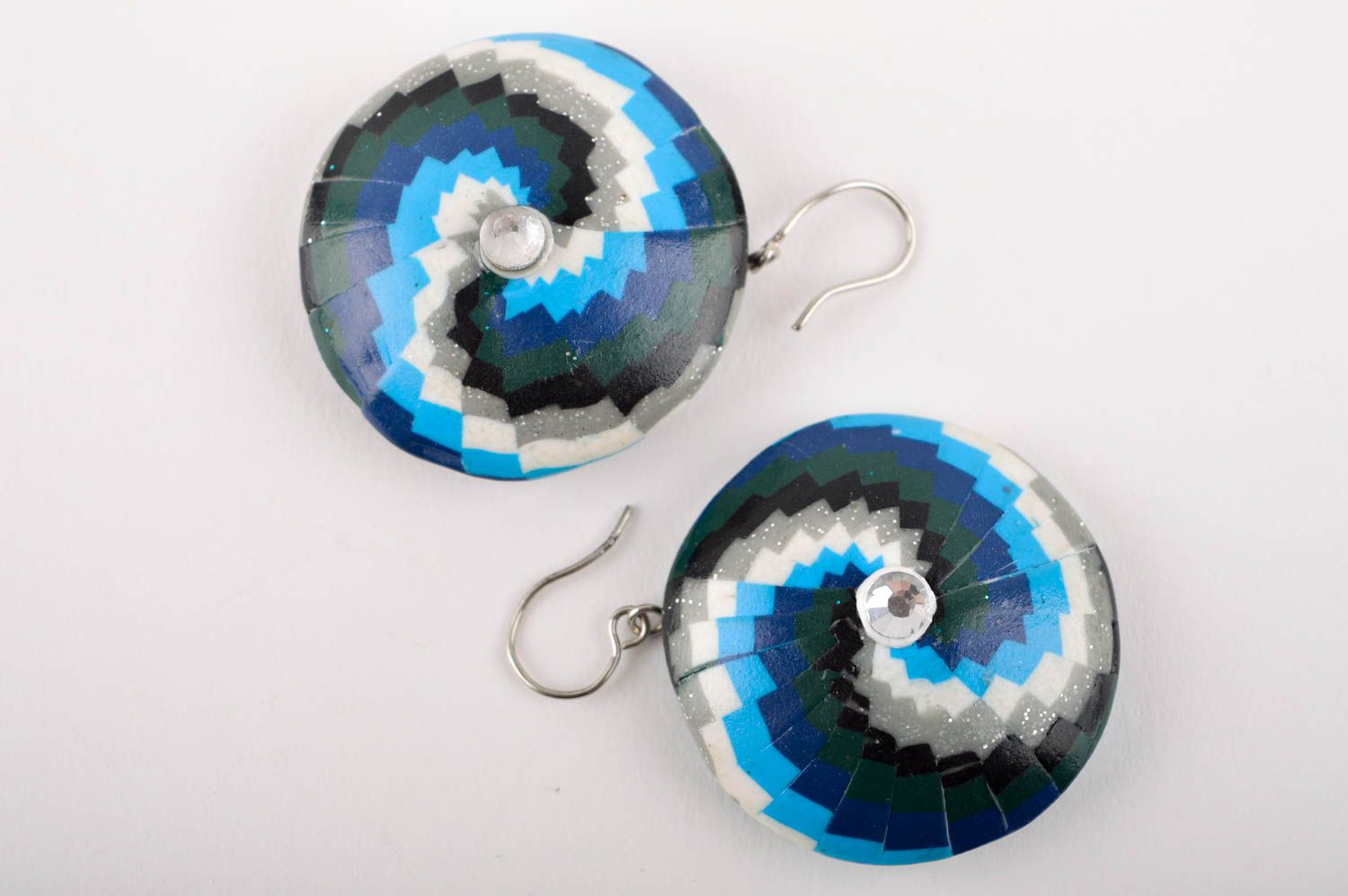 Handmade rund blaue Modeschmuck Ohrringe Polymer Schmuck Accessoire für Frauen foto 4