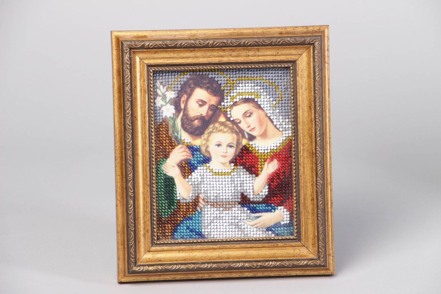 Icon embroidered with beads under non-reflective glass photo 1