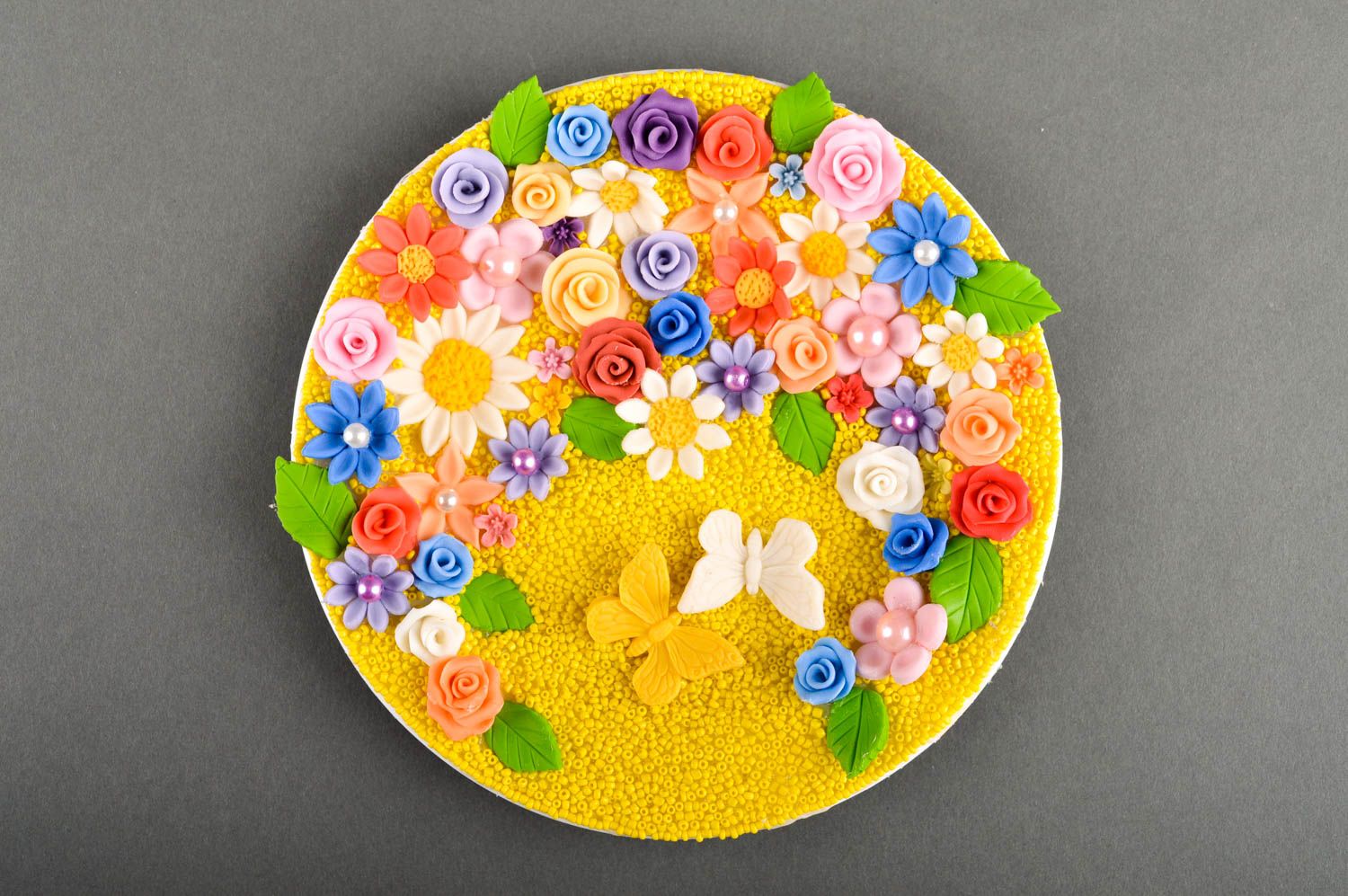 Декоративная тарелка ручной работы декор для дома керамическая тарелка с цветами фото 3