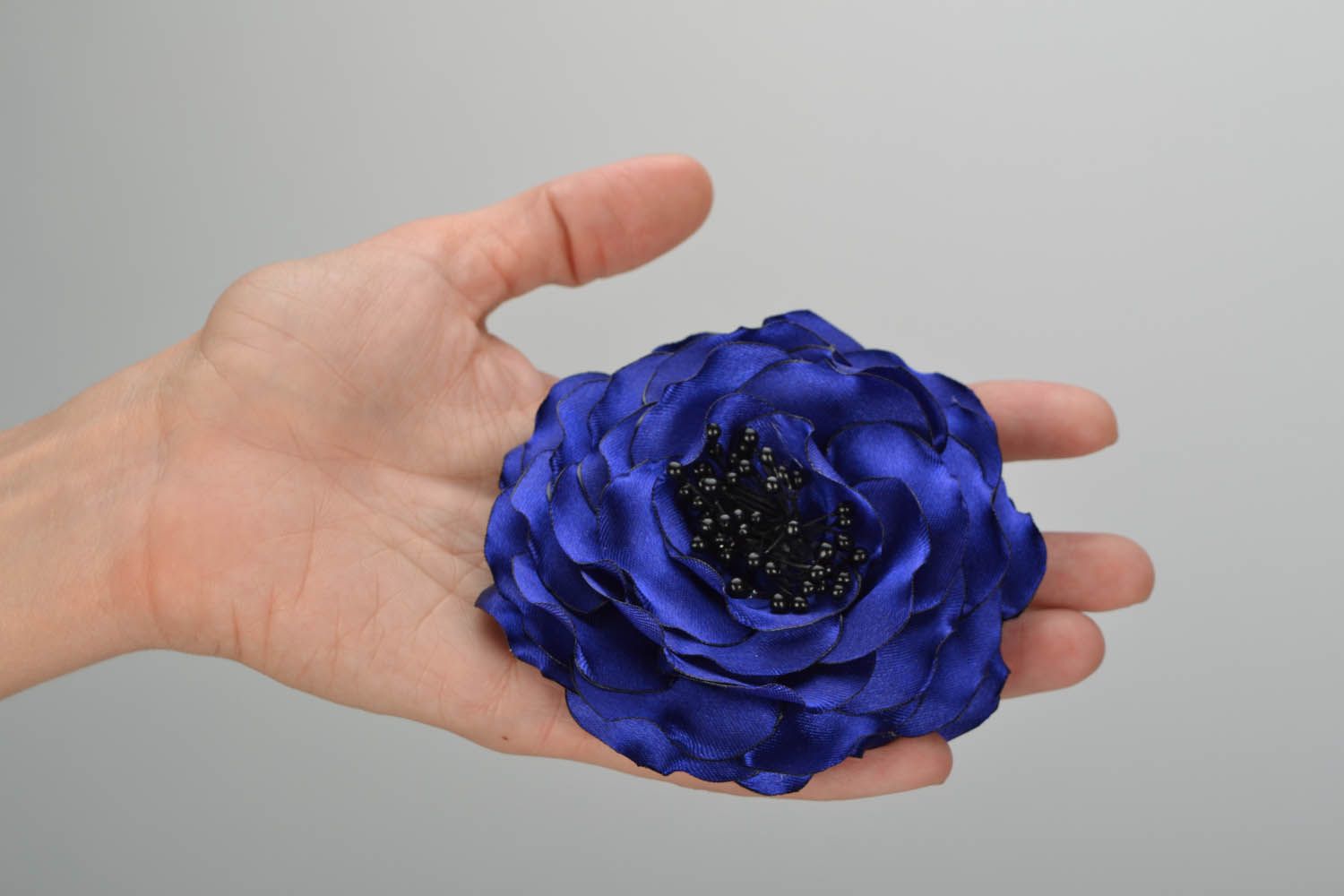 Брошь из ткани Синий цветок фото 2