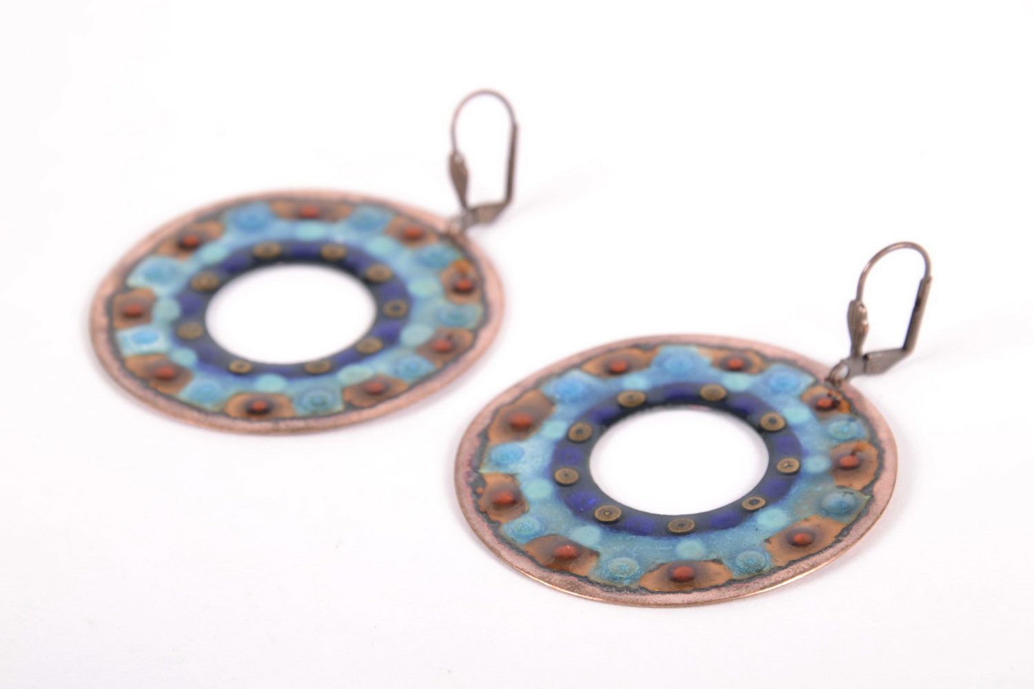 Copper earrings with hot enamel photo 1