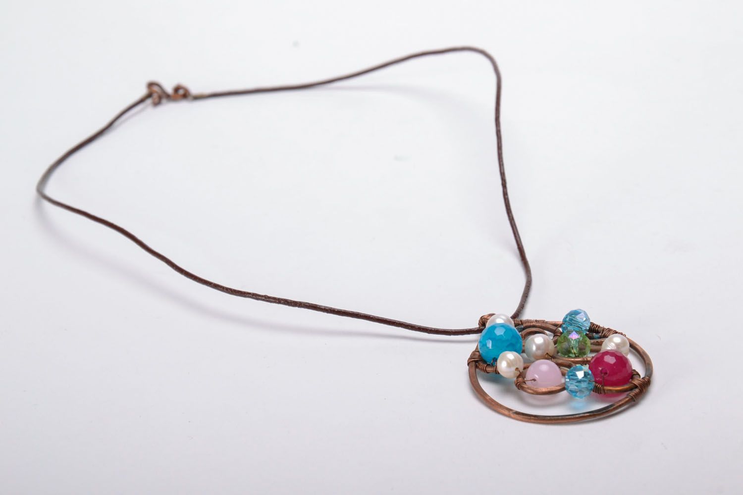 Copper pendant with natural stones photo 3