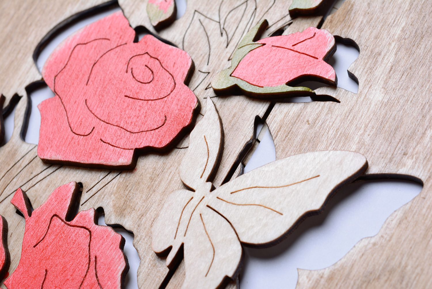 Carte de voeux en bois faite main originale avec roses et miroir Best wishes photo 4