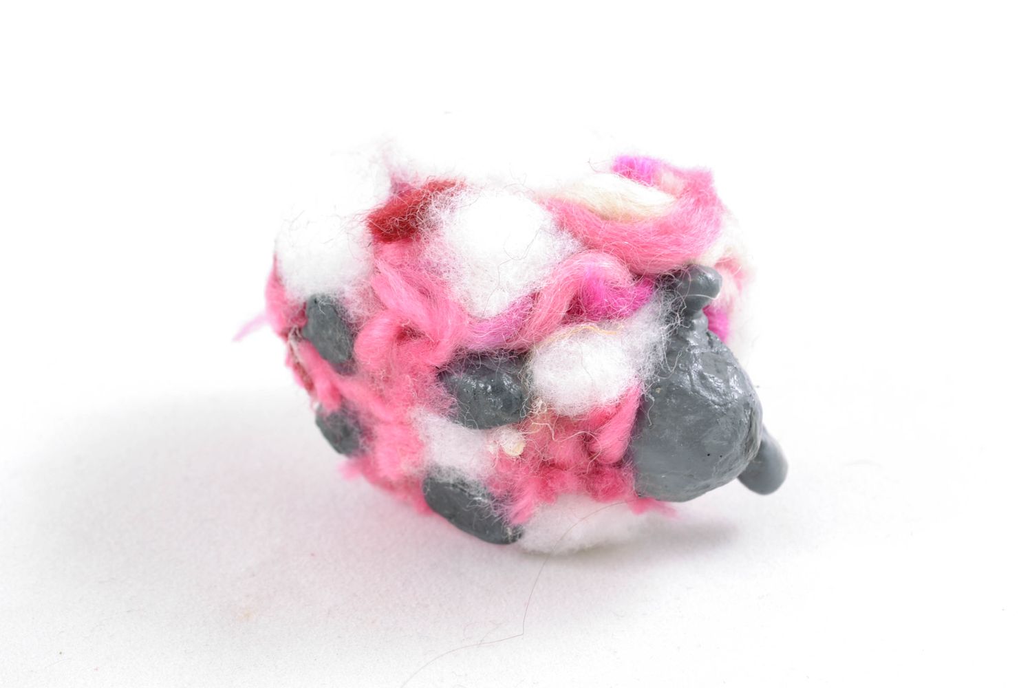 Papier mache statuette with wool Pink Sheep photo 4