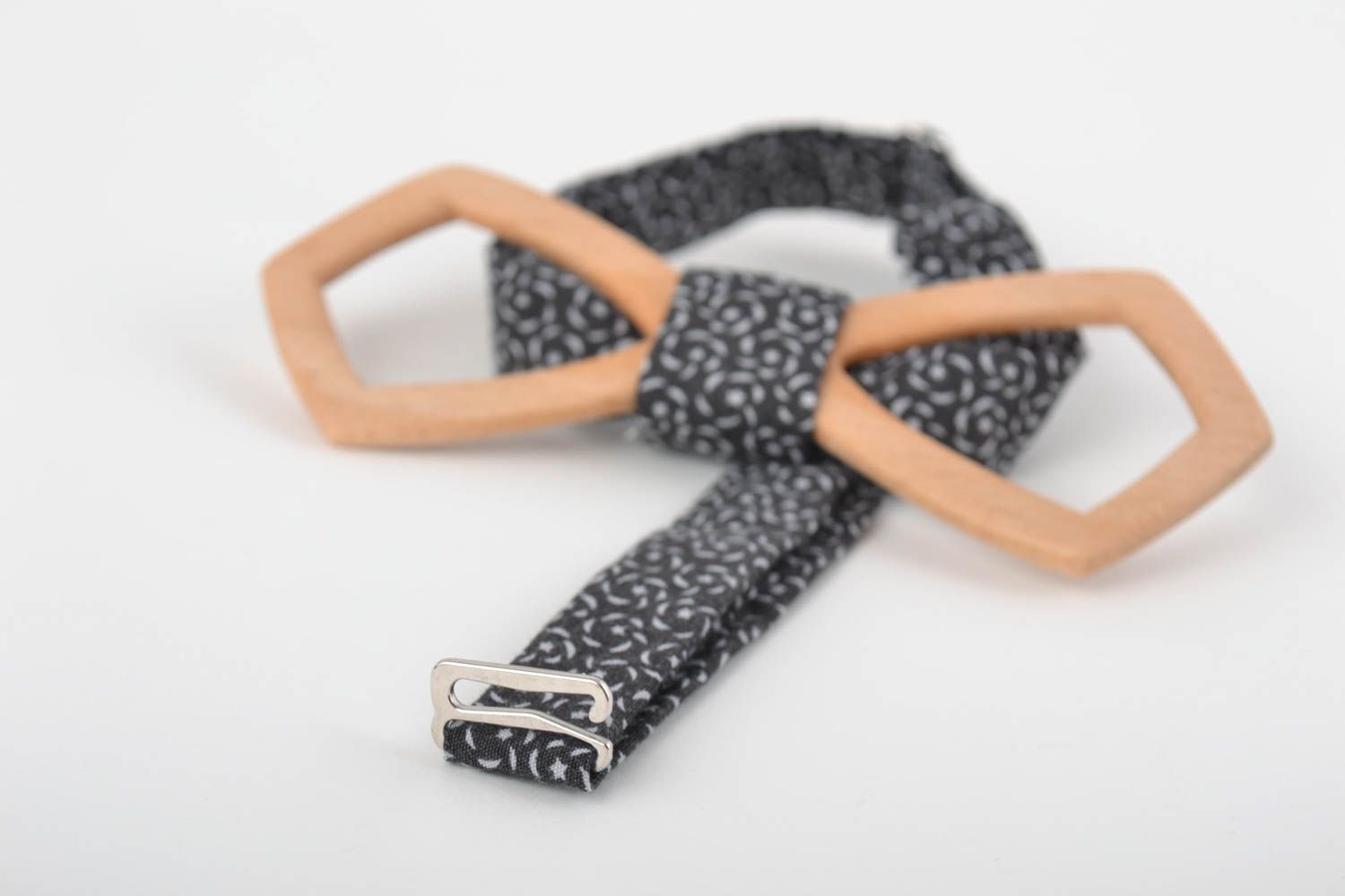 Unusual handmade designer beech wood bow tie with cotton strap photo 5