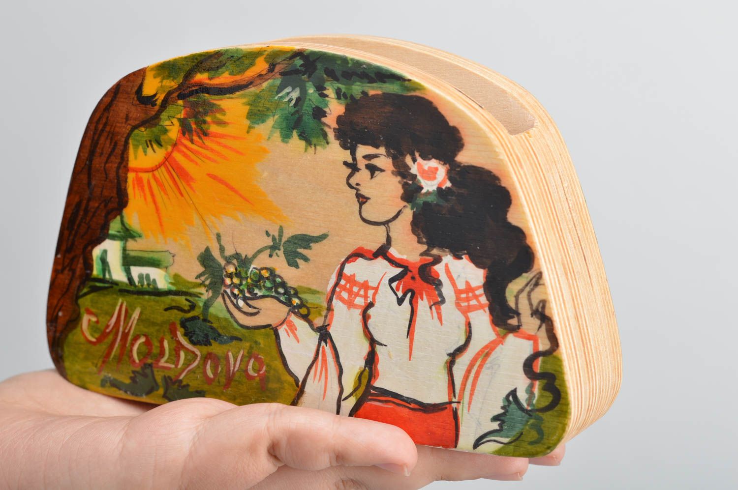 Soporte para servilletas de madera contrachapada decorado con pintura artesanal foto 3