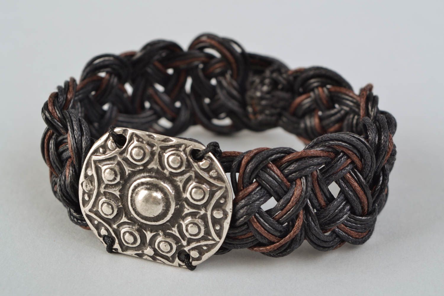 Handmade leather bracelet with metal buckle photo 4