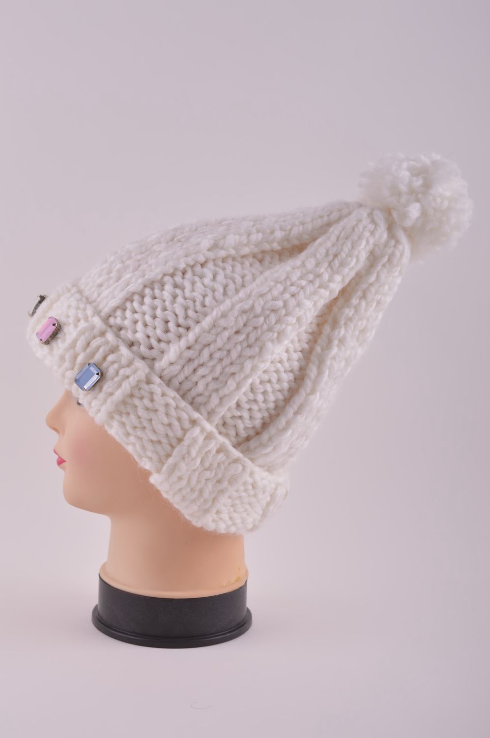 Handgefertigt Damenmütze Winter Geschenke Ideen Accessoire Damen in Weiß foto 3