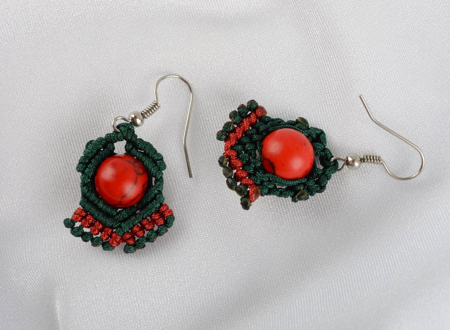 Knitted earrings unusual accessories handmade jewelry stone earrings gift ideas photo 1