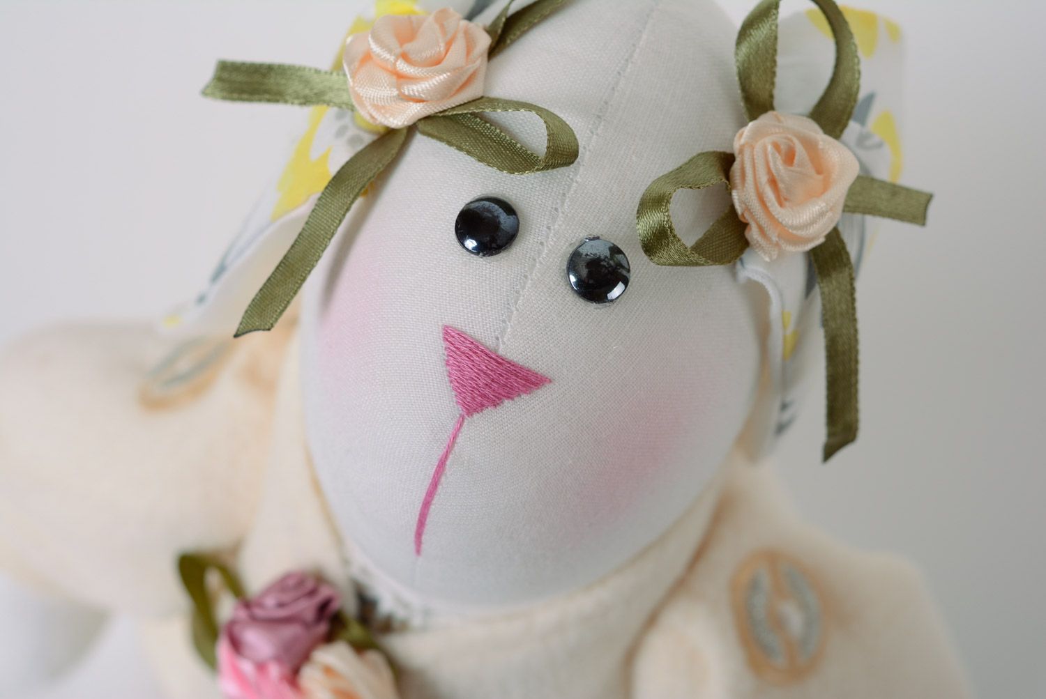 Handmade designer fabric soft toy long-eared hare in dress photo 1