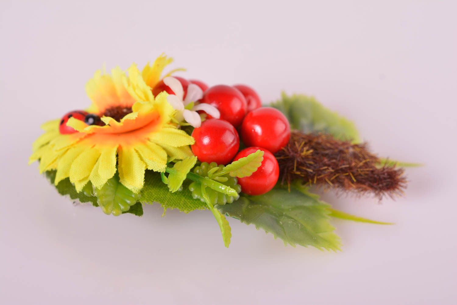 Яркое украшение ручной работы заколка с цветком аксессуар для волос Подсолнух фото 4