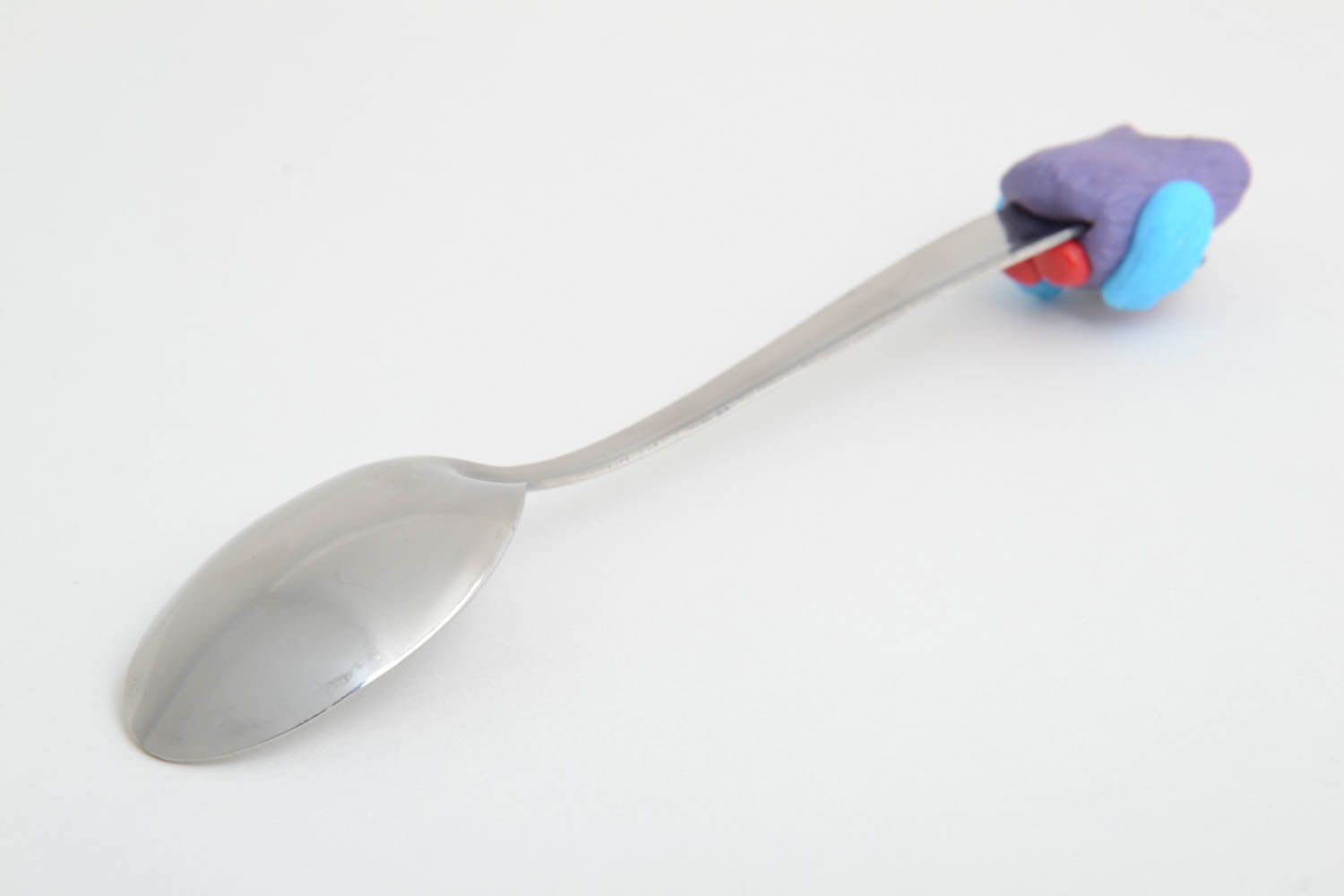Чайная ложка с ручкой из полимерной глины ручной работы с совой фиолетовая фото 3