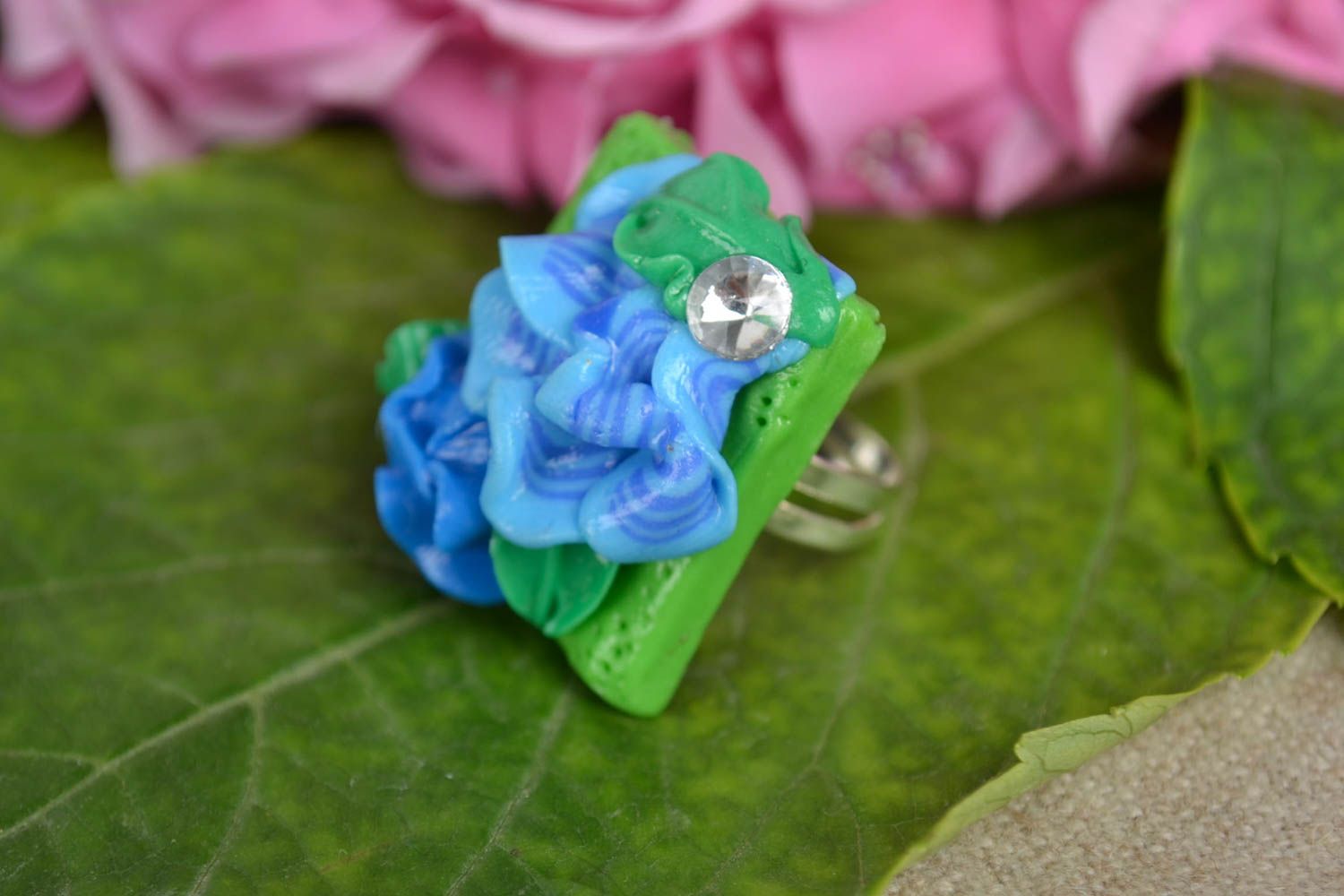 Ring Damen Blumen Ring handmade Ring Schmuck Geschenk für Frauen in Blau foto 1
