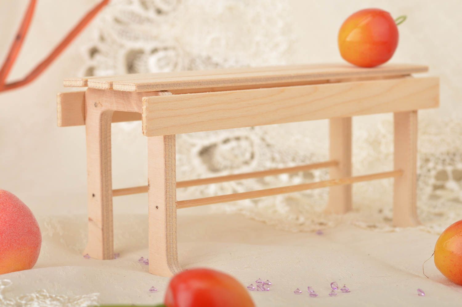 Unusual handmade designer plywood doll bench for children over 3 years old photo 1